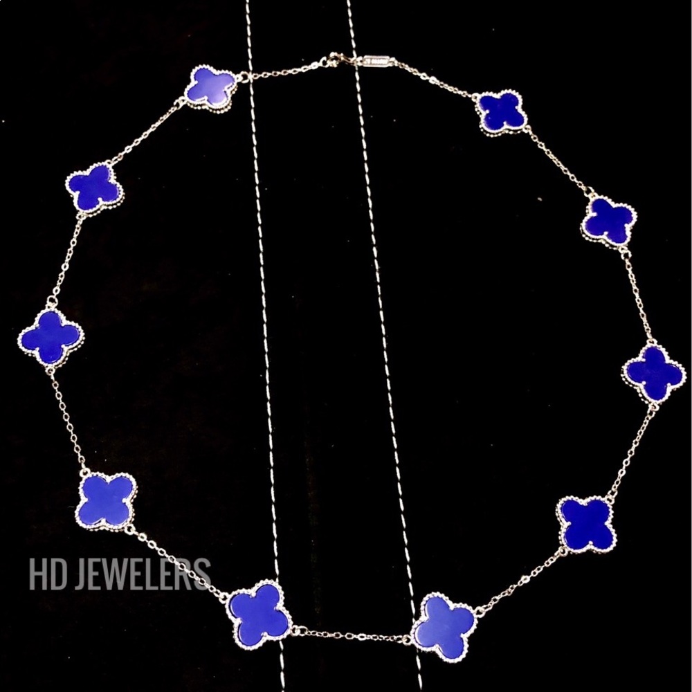 10 Blue Lapis Lazuli Stones S 925 Silver Necklace